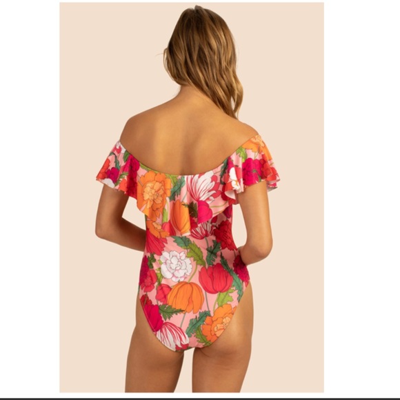 NWT TRINA TURK SUNNY BLOOM OFF THE SHOULDER BANDEAU ONE PIECE - Picture 2 of 13